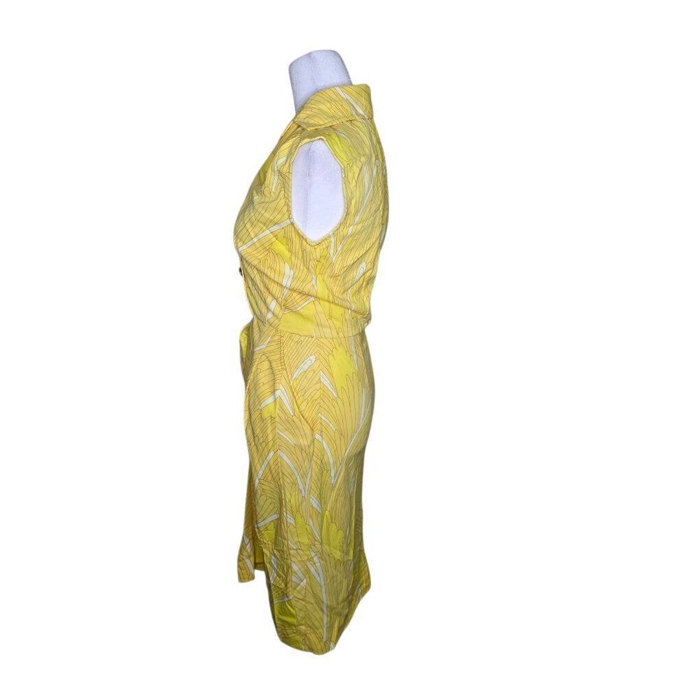 Vintage 1970s Sleeveless Tropical Shirt Dress Womens Size S Yellow Spread Collar - Picture 5 of 5
